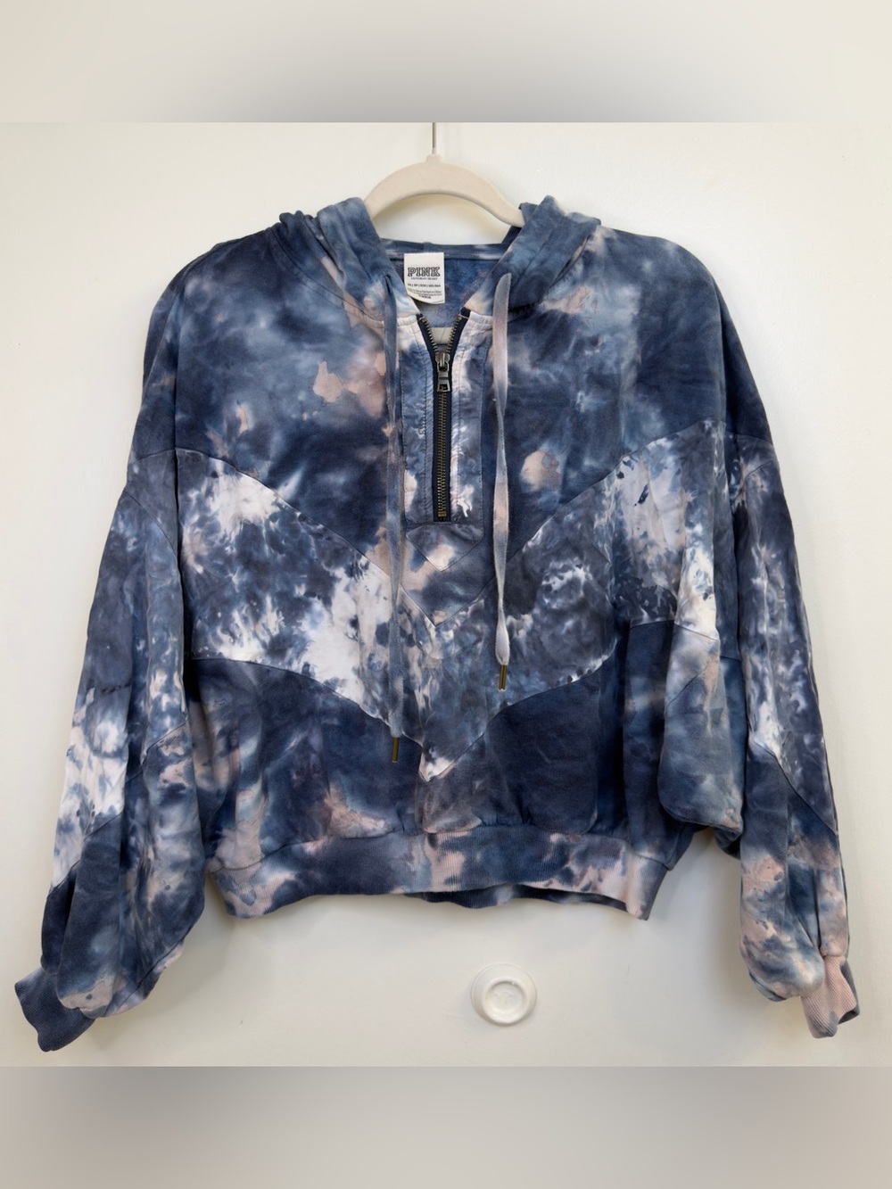 PINK Victoria's Secret Womens Navy & Pink Tie-Dye Half-Zip Hoodie Size XS